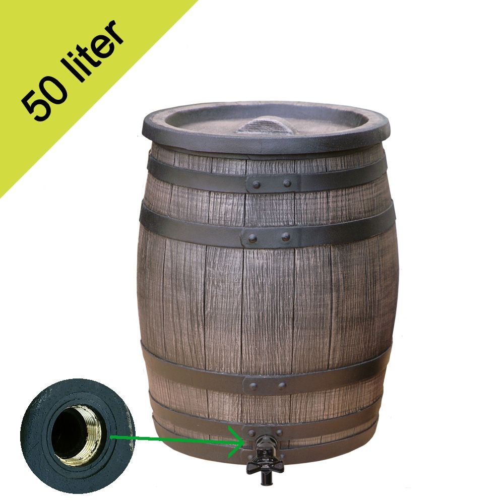 Roto regenton 50 liter ø 42 x h.54 cm bruin  3/4" messing ingang tap Roto regenton 50 liter ø 42 x h.54 cm bruin  3/4" messing ingang tap