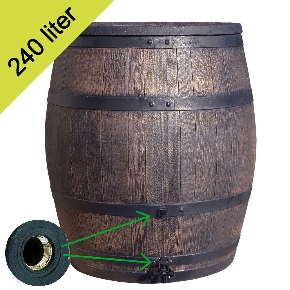 Roto regenton 240 liter ø 70 x h.86 cm bruin 3/4" messing ingang tap Roto regenton 240 liter ø 70 x h.86 cm bruin 3/4" messing ingang tap