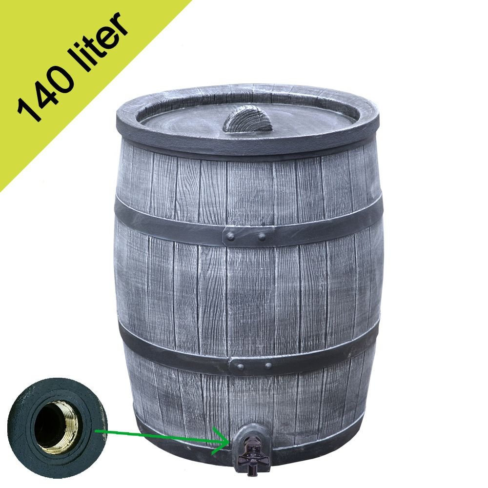 Roto regenton 140 liter ø 55 x h.74 cm grijs 3/4" messing ingang tap Roto regenton 140 liter ø 55 x h.74 cm grijs 3/4" messing ingang tap